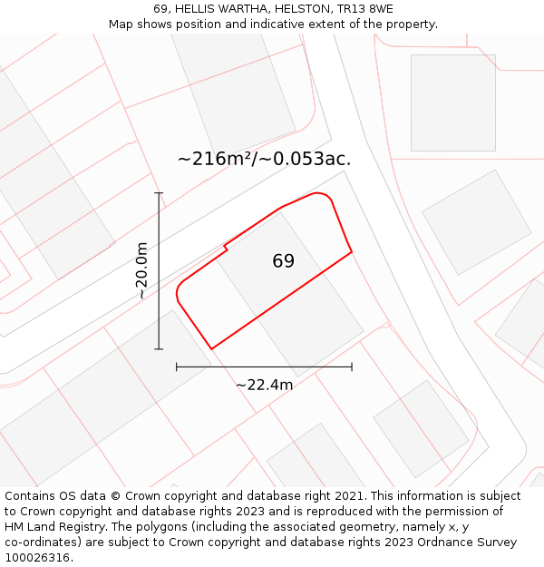69, HELLIS WARTHA, HELSTON, TR13 8WE: Plot and title map