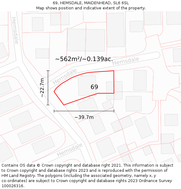 69, HEMSDALE, MAIDENHEAD, SL6 6SL: Plot and title map