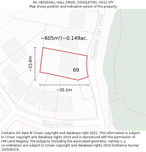 69, HENSHALL HALL DRIVE, CONGLETON, CW12 3TY: Plot and title map