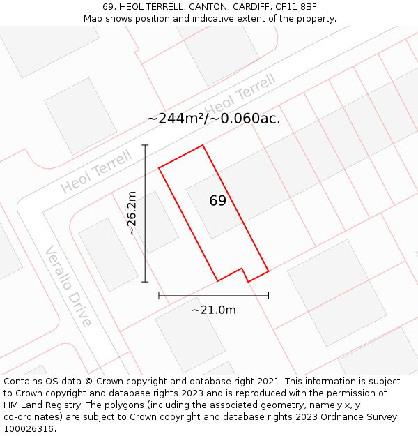 69, HEOL TERRELL, CANTON, CARDIFF, CF11 8BF: Plot and title map