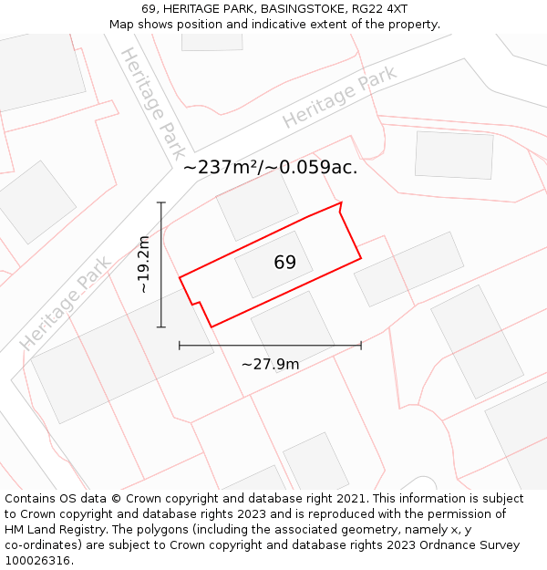 69, HERITAGE PARK, BASINGSTOKE, RG22 4XT: Plot and title map