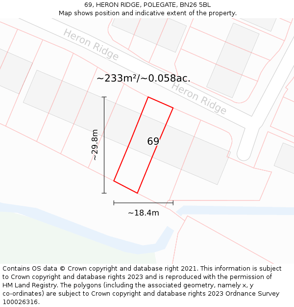 69, HERON RIDGE, POLEGATE, BN26 5BL: Plot and title map