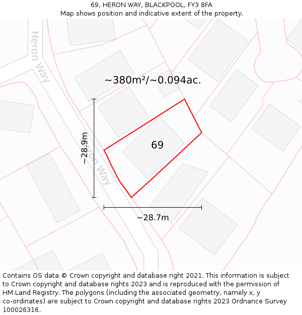 69, HERON WAY, BLACKPOOL, FY3 8FA: Plot and title map
