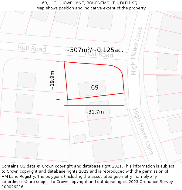 69, HIGH HOWE LANE, BOURNEMOUTH, BH11 9QU: Plot and title map