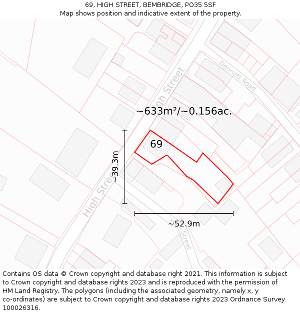 69, HIGH STREET, BEMBRIDGE, PO35 5SF: Plot and title map