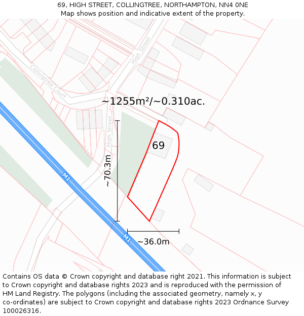 69, HIGH STREET, COLLINGTREE, NORTHAMPTON, NN4 0NE: Plot and title map