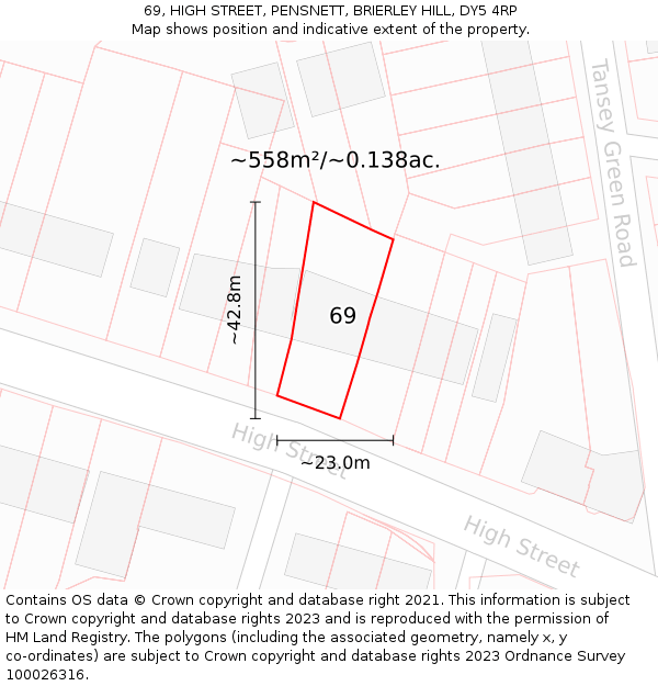 69, HIGH STREET, PENSNETT, BRIERLEY HILL, DY5 4RP: Plot and title map