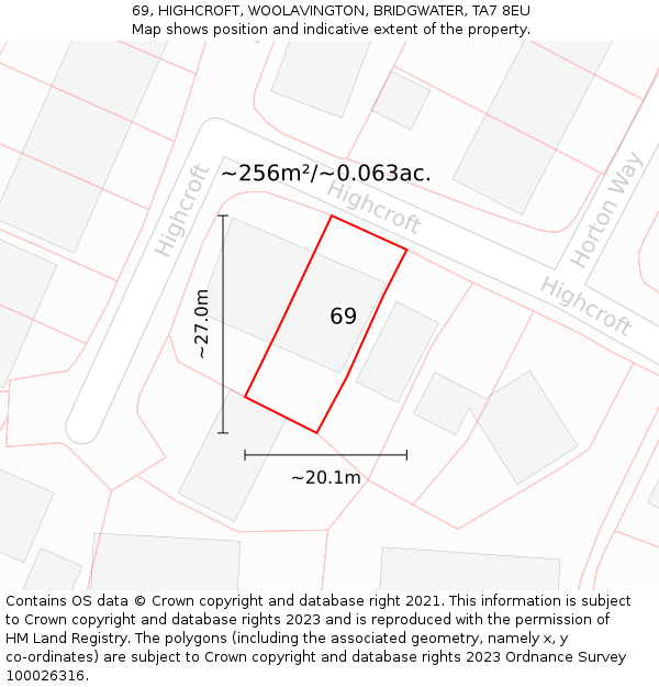 69, HIGHCROFT, WOOLAVINGTON, BRIDGWATER, TA7 8EU: Plot and title map