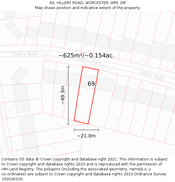 69, HILLERY ROAD, WORCESTER, WR5 1RF: Plot and title map