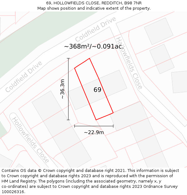 69, HOLLOWFIELDS CLOSE, REDDITCH, B98 7NR: Plot and title map