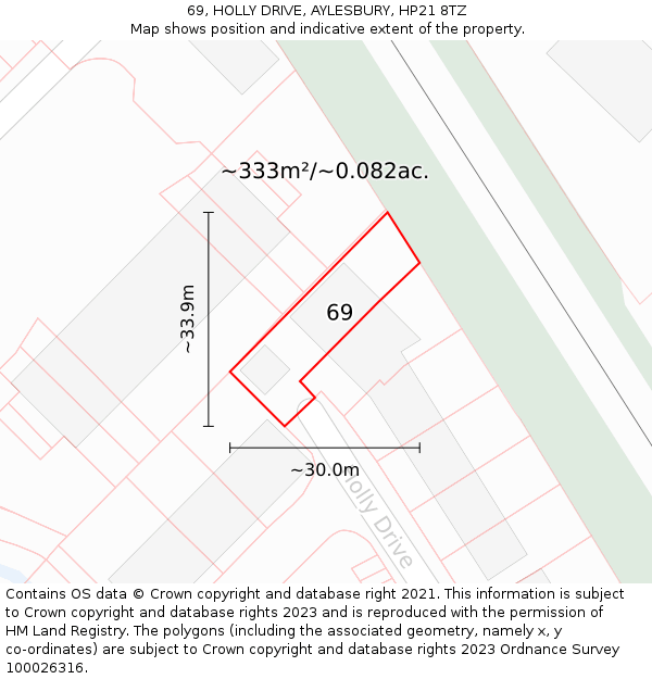 69, HOLLY DRIVE, AYLESBURY, HP21 8TZ: Plot and title map