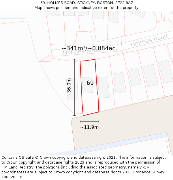 69, HOLMES ROAD, STICKNEY, BOSTON, PE22 8AZ: Plot and title map