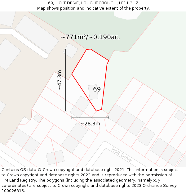 69, HOLT DRIVE, LOUGHBOROUGH, LE11 3HZ: Plot and title map