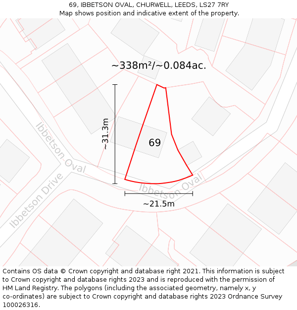 69, IBBETSON OVAL, CHURWELL, LEEDS, LS27 7RY: Plot and title map