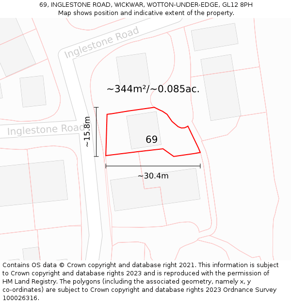 69, INGLESTONE ROAD, WICKWAR, WOTTON-UNDER-EDGE, GL12 8PH: Plot and title map