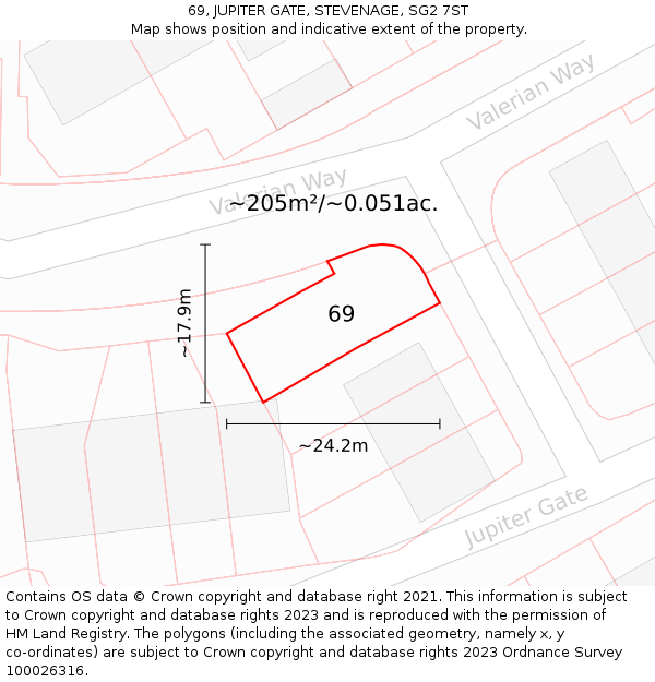 69, JUPITER GATE, STEVENAGE, SG2 7ST: Plot and title map