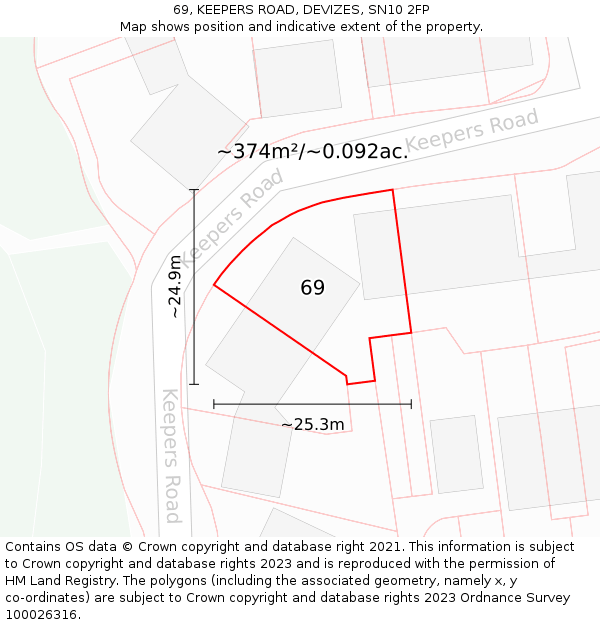 69, KEEPERS ROAD, DEVIZES, SN10 2FP: Plot and title map