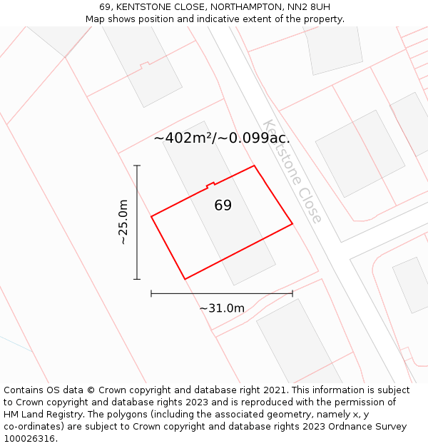 69, KENTSTONE CLOSE, NORTHAMPTON, NN2 8UH: Plot and title map