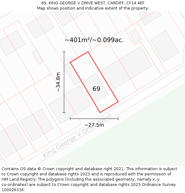 69, KING GEORGE V DRIVE WEST, CARDIFF, CF14 4EF: Plot and title map