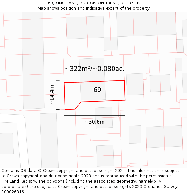 69, KING LANE, BURTON-ON-TRENT, DE13 9ER: Plot and title map
