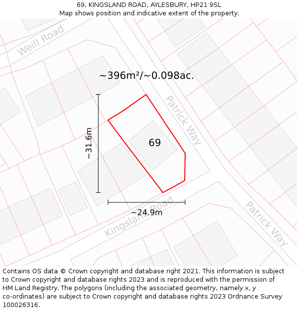 69, KINGSLAND ROAD, AYLESBURY, HP21 9SL: Plot and title map