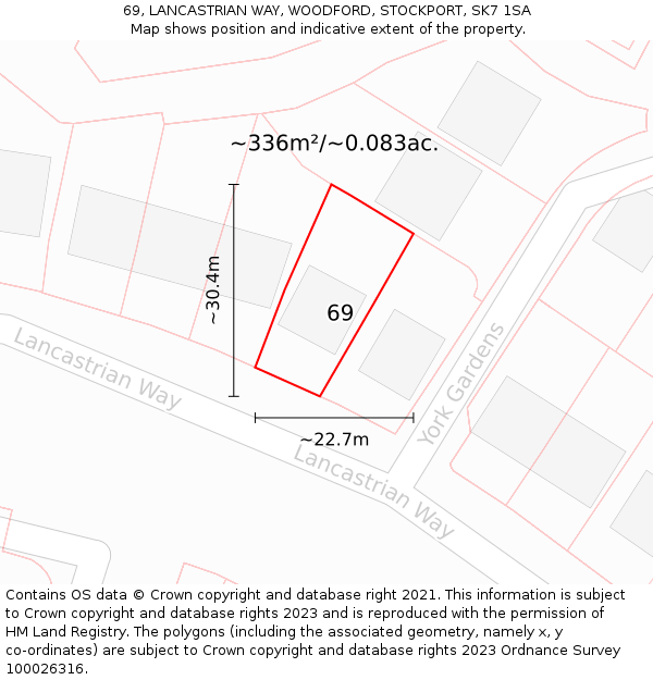 69, LANCASTRIAN WAY, WOODFORD, STOCKPORT, SK7 1SA: Plot and title map