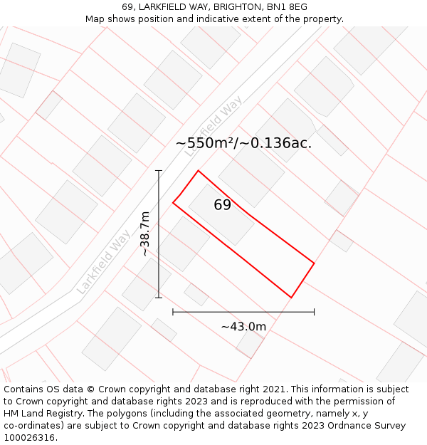 69, LARKFIELD WAY, BRIGHTON, BN1 8EG: Plot and title map
