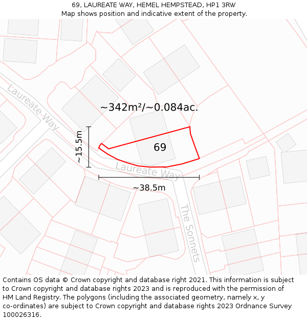 69, LAUREATE WAY, HEMEL HEMPSTEAD, HP1 3RW: Plot and title map
