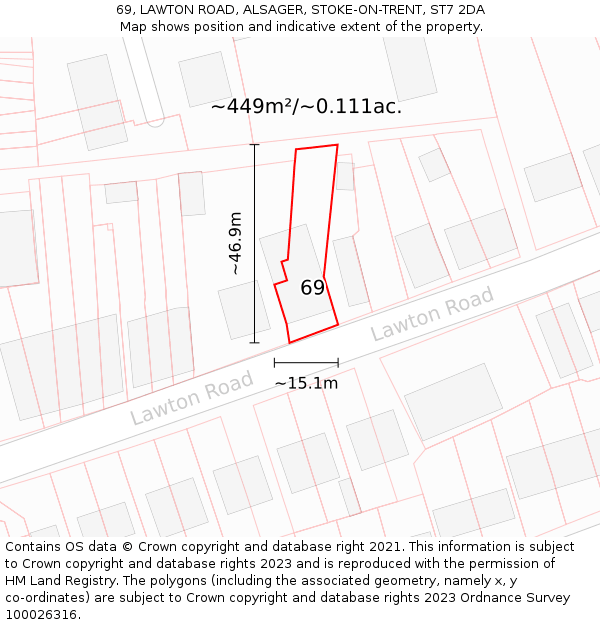 69, LAWTON ROAD, ALSAGER, STOKE-ON-TRENT, ST7 2DA: Plot and title map