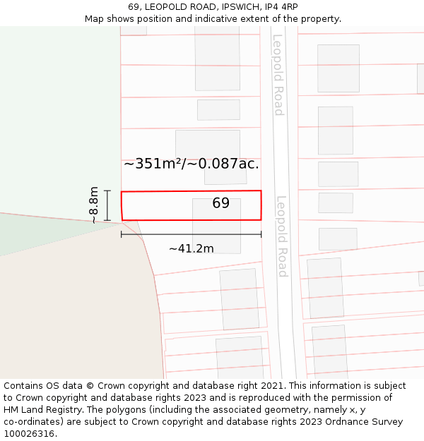 69, LEOPOLD ROAD, IPSWICH, IP4 4RP: Plot and title map