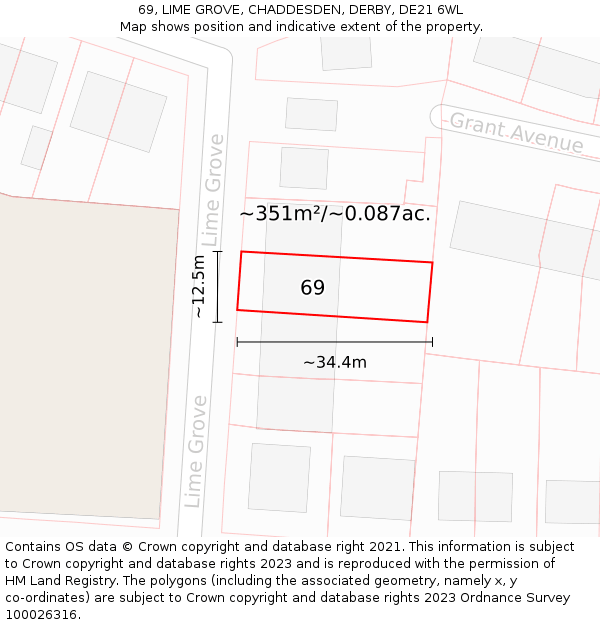 69, LIME GROVE, CHADDESDEN, DERBY, DE21 6WL: Plot and title map