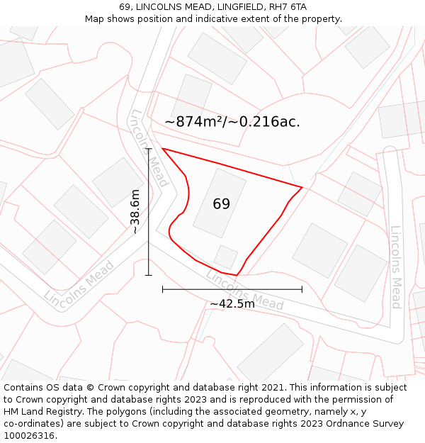 69, LINCOLNS MEAD, LINGFIELD, RH7 6TA: Plot and title map