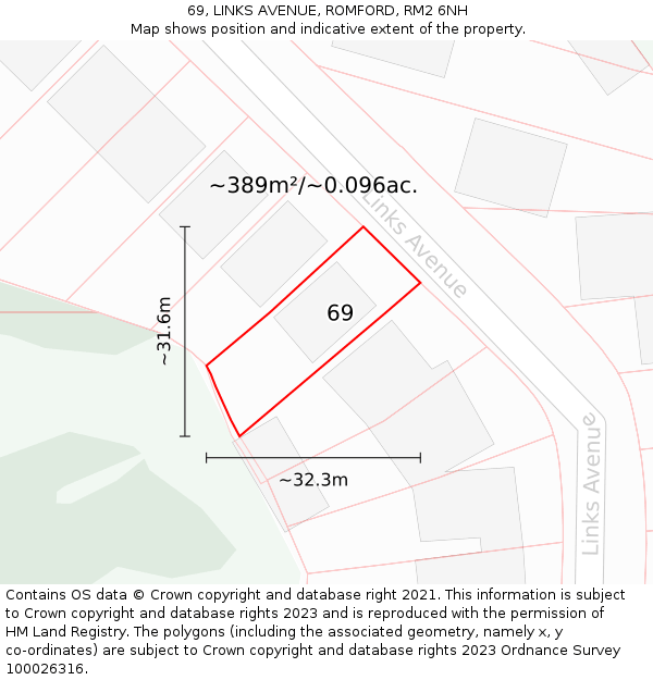 69, LINKS AVENUE, ROMFORD, RM2 6NH: Plot and title map