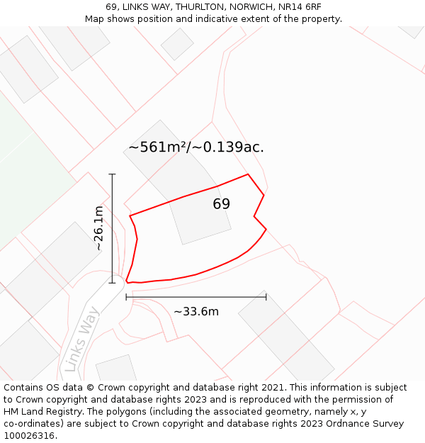 69, LINKS WAY, THURLTON, NORWICH, NR14 6RF: Plot and title map