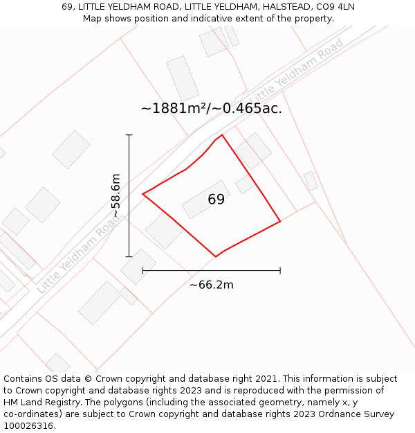 69, LITTLE YELDHAM ROAD, LITTLE YELDHAM, HALSTEAD, CO9 4LN: Plot and title map
