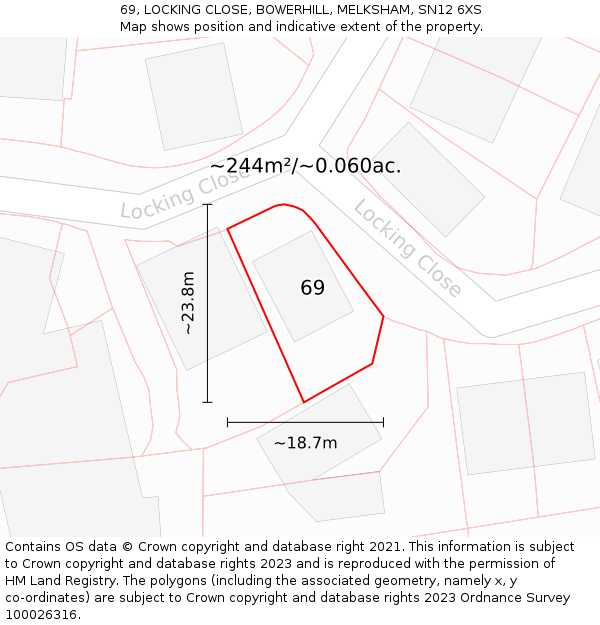 69, LOCKING CLOSE, BOWERHILL, MELKSHAM, SN12 6XS: Plot and title map