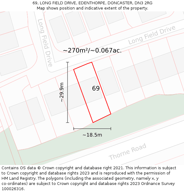 69, LONG FIELD DRIVE, EDENTHORPE, DONCASTER, DN3 2RG: Plot and title map
