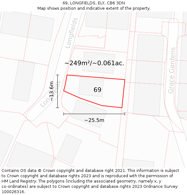 69, LONGFIELDS, ELY, CB6 3DN: Plot and title map