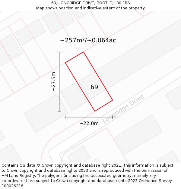 69, LONGRIDGE DRIVE, BOOTLE, L30 1RA: Plot and title map