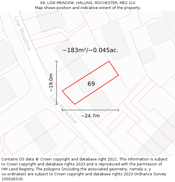 69, LOW MEADOW, HALLING, ROCHESTER, ME2 1LX: Plot and title map