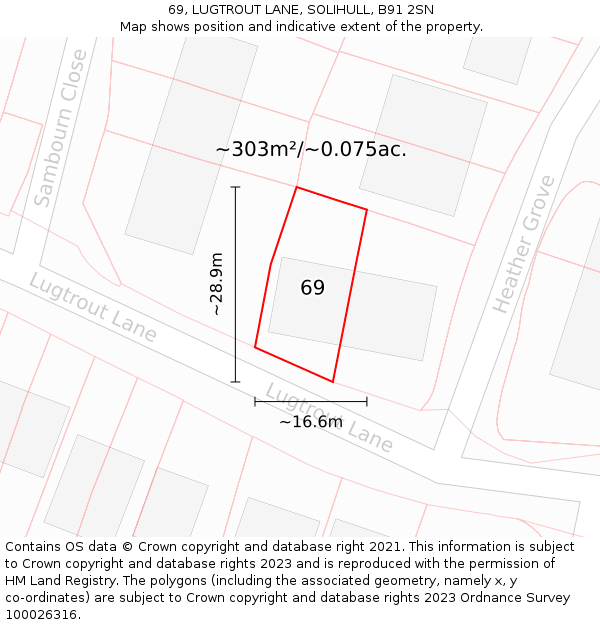 69, LUGTROUT LANE, SOLIHULL, B91 2SN: Plot and title map