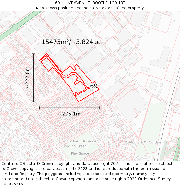 69, LUNT AVENUE, BOOTLE, L30 1RT: Plot and title map
