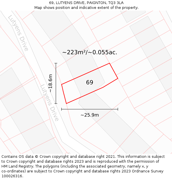 69, LUTYENS DRIVE, PAIGNTON, TQ3 3LA: Plot and title map
