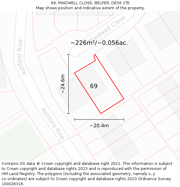 69, MAIDWELL CLOSE, BELPER, DE56 1TE: Plot and title map