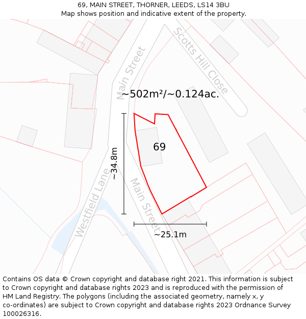 69, MAIN STREET, THORNER, LEEDS, LS14 3BU: Plot and title map