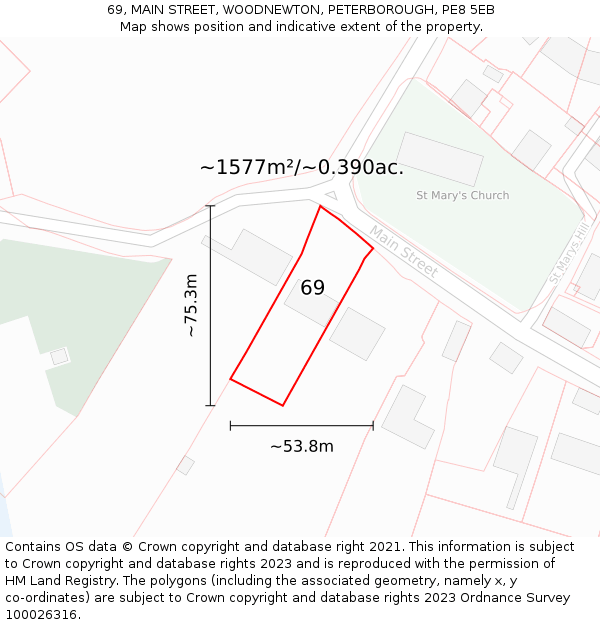69, MAIN STREET, WOODNEWTON, PETERBOROUGH, PE8 5EB: Plot and title map