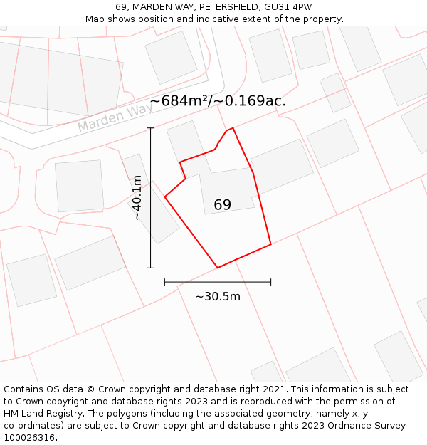 69, MARDEN WAY, PETERSFIELD, GU31 4PW: Plot and title map
