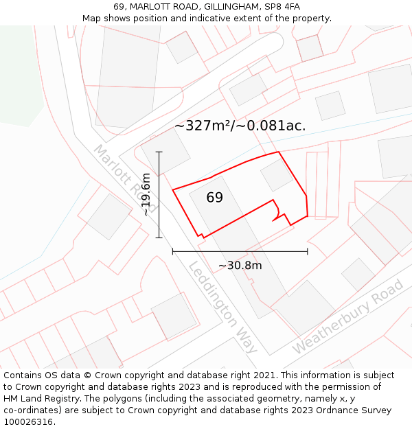 69, MARLOTT ROAD, GILLINGHAM, SP8 4FA: Plot and title map