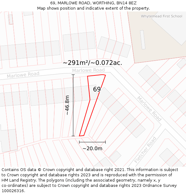 69, MARLOWE ROAD, WORTHING, BN14 8EZ: Plot and title map