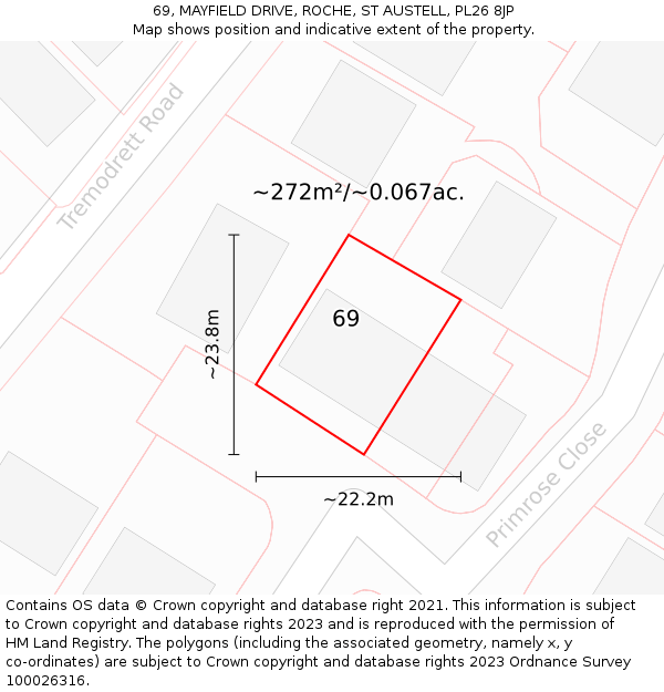 69, MAYFIELD DRIVE, ROCHE, ST AUSTELL, PL26 8JP: Plot and title map